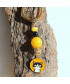 Porte-clefs Chat en Jade jaune et Agate noire