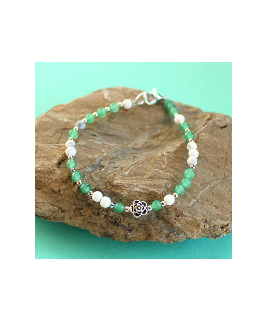 Bracelet Fleur en Aventurine et Howlite