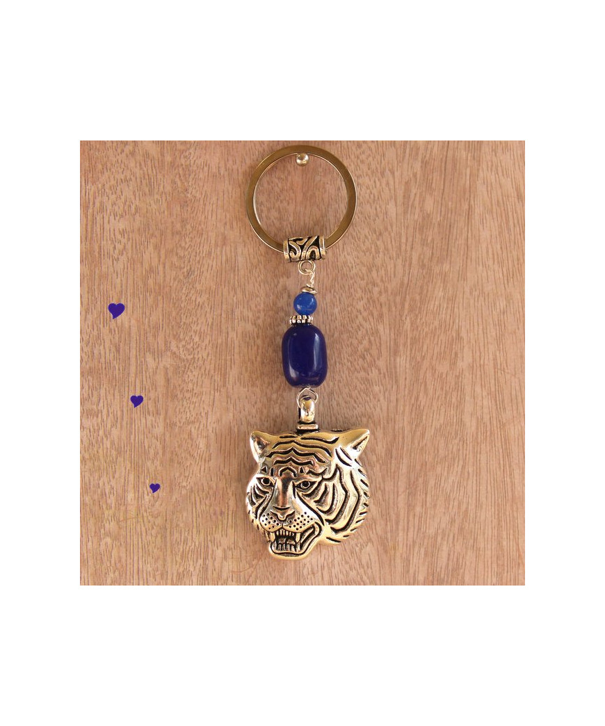 Porte-clefs Tigre en Jade bleu