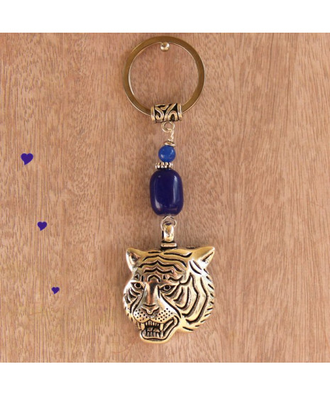 Porte-clefs Tigre en Jade bleu