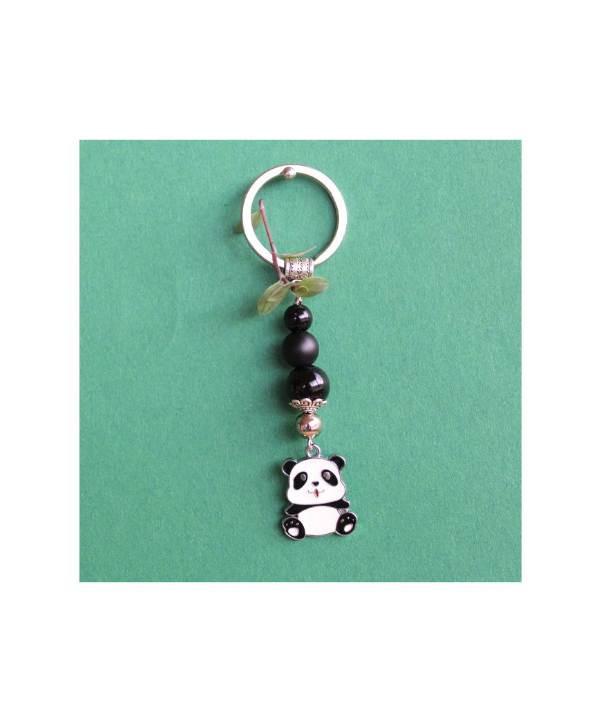 Porte-clefs Panda en Agate noire
