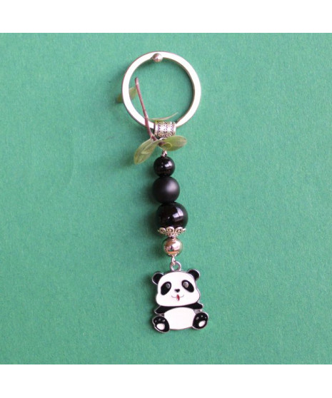 Porte-clefs Panda en Agate noire