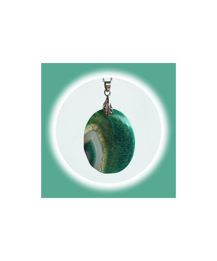 Pendentif en Agate verte veinée de blanc
