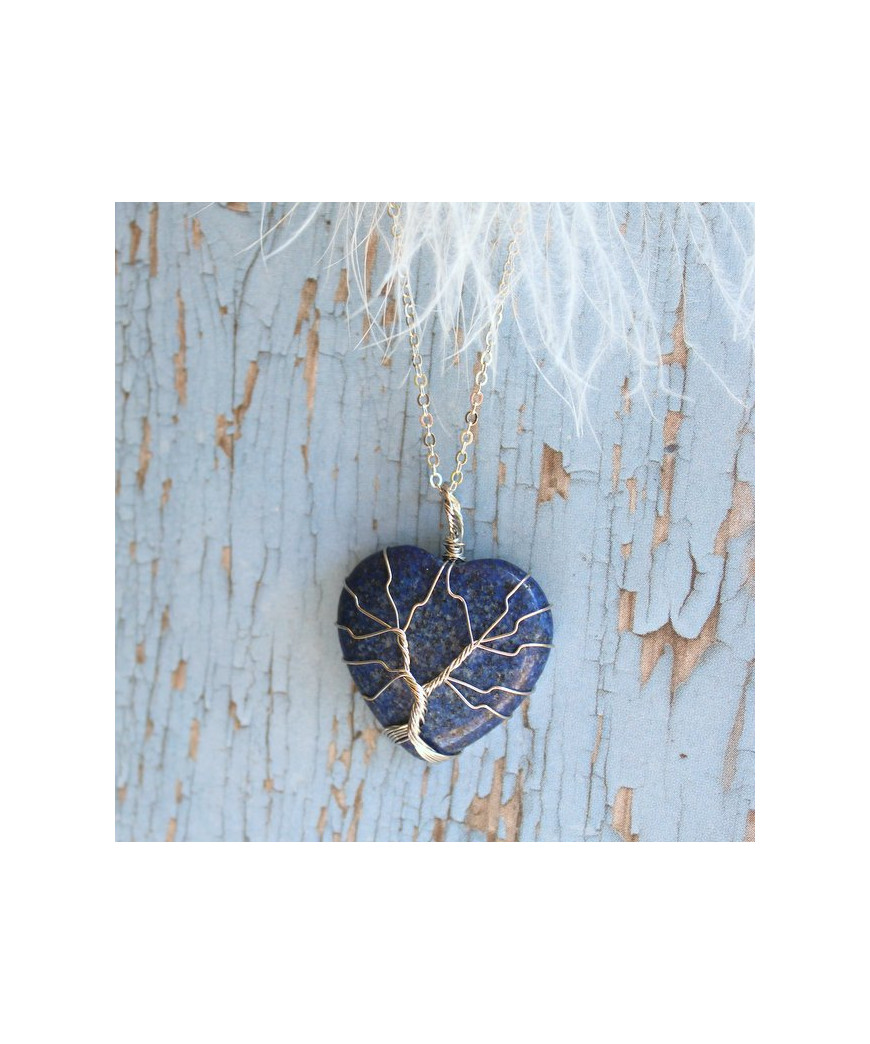 Pendentif  Cœur Arbre de vie en Lapis Lazuli