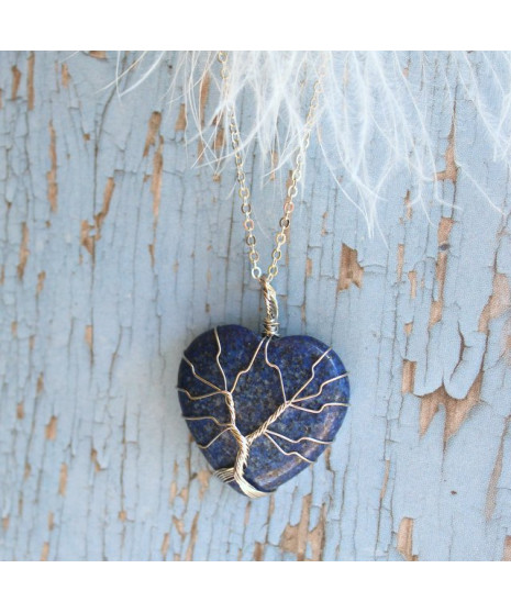 Pendentif  Cœur Arbre de vie en Lapis Lazuli