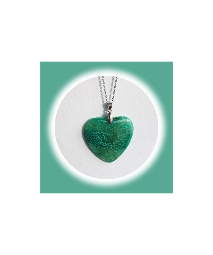 Pendentif Cœur en Agate verte veinée de blanc