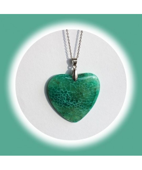 Pendentif Cœur en Agate verte veinée de blanc