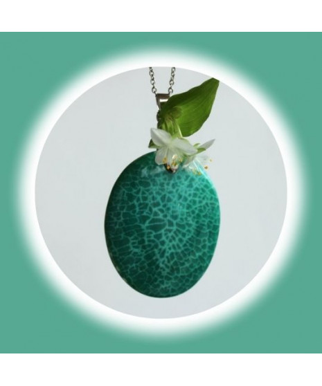 Pendentif en Agate verte veinée de blanc