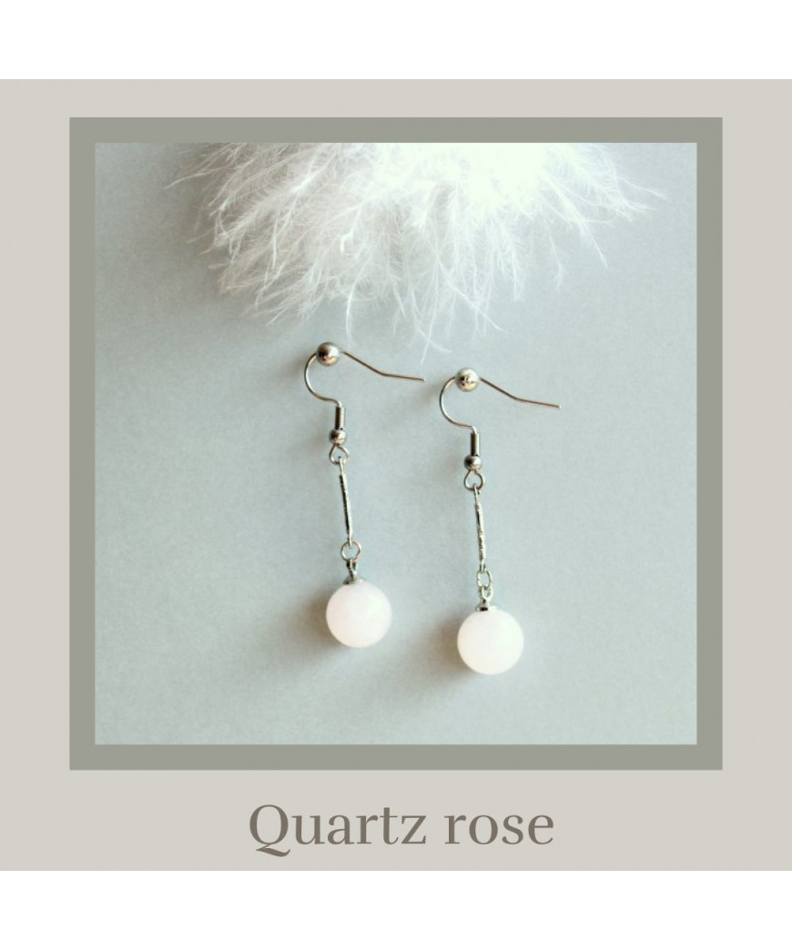 Boucles d'oreilles Tige en Quartz rose