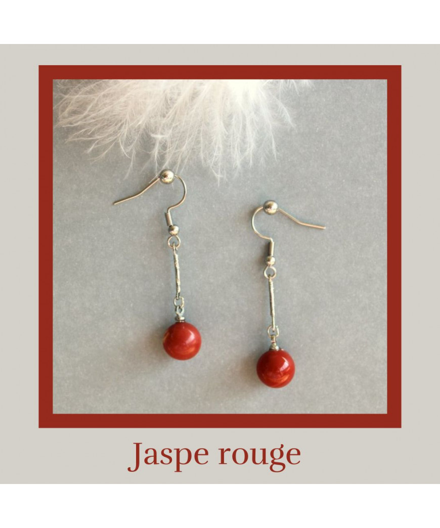 Boucles d'oreilles Tige en Jaspe rouge