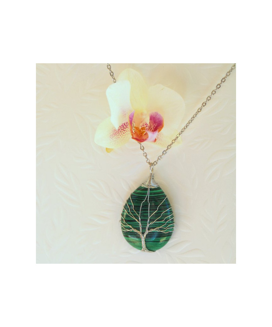 Pendentif Arbre de vie vert en Malachite