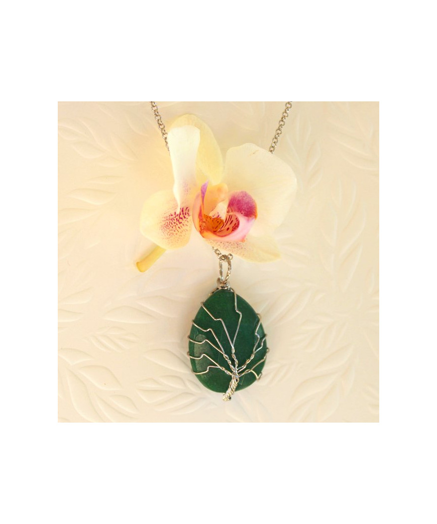 Pendentif Arbre de vie en Agate verte