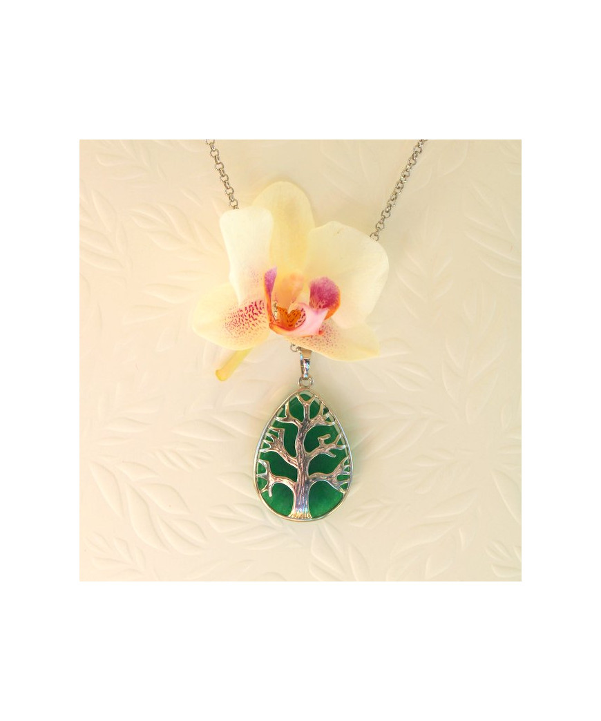 Pendentif Arbre de vie en Jade vert
