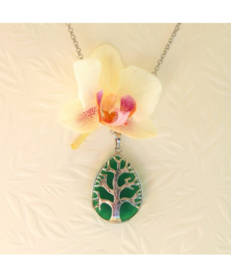 Pendentif Arbre de vie en Jade vert