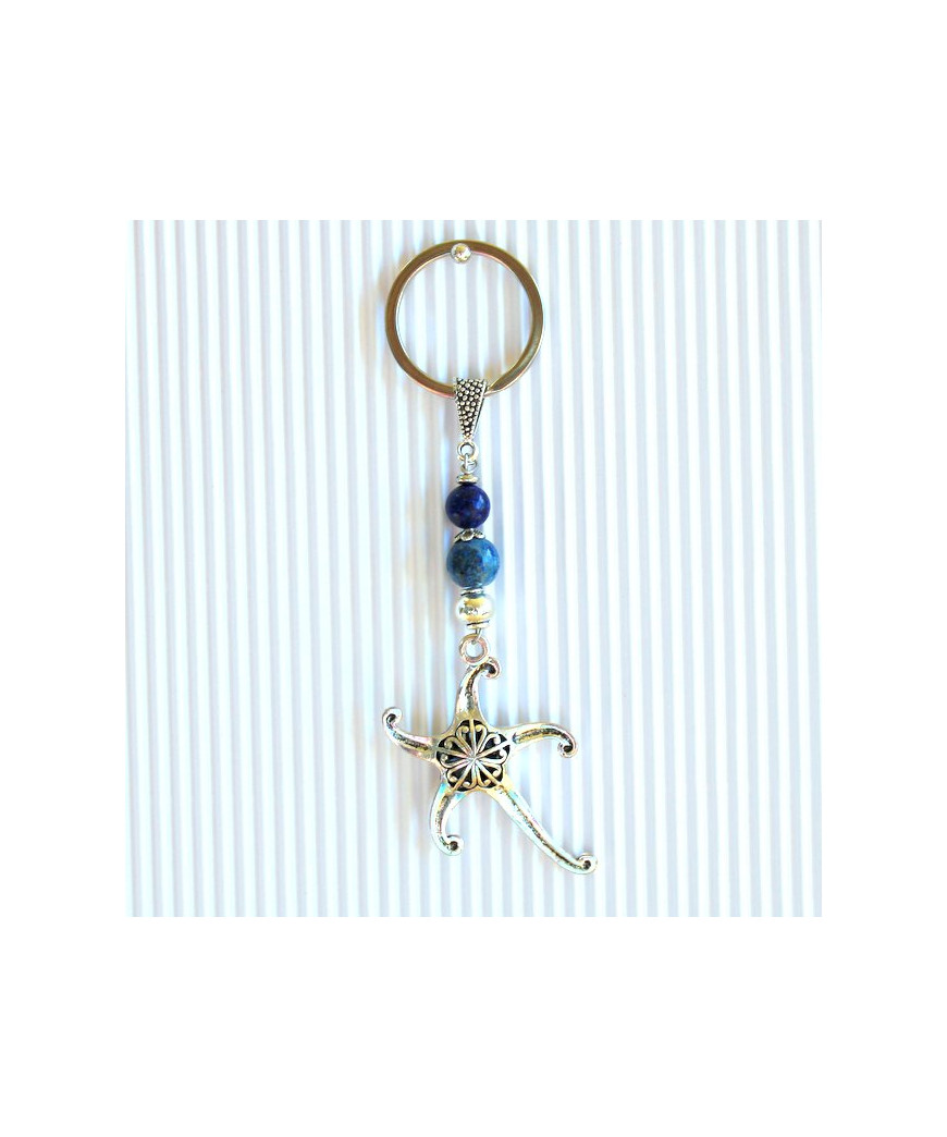Porte-clefs Etoile des mers  en Lapis Lazuli