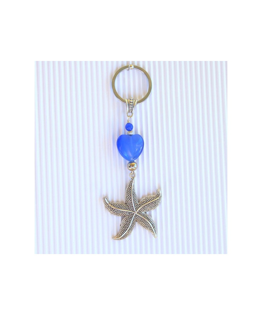 Porte-clefs Etoile des mers  en Agate Œil de chat bleu