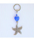 Porte-clefs Etoile des mers  en Agate Œil de chat bleu