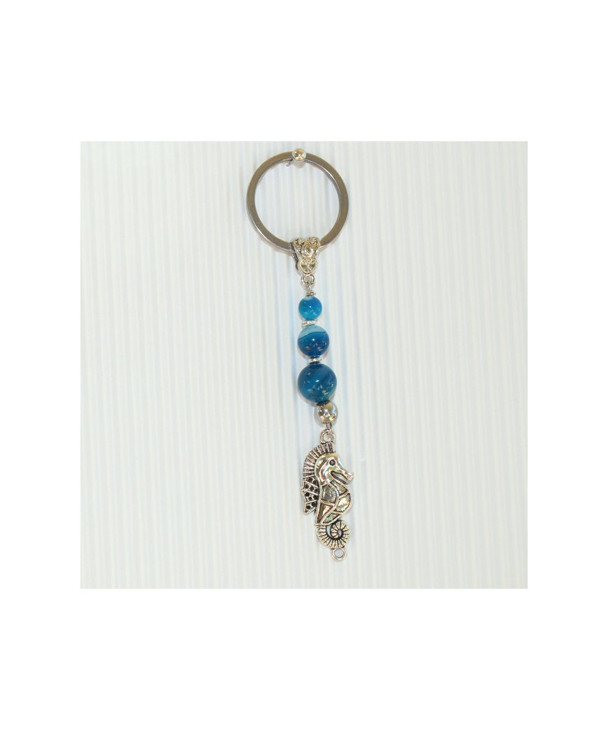 Porte-clefs Cheval des mers en Agate bleue