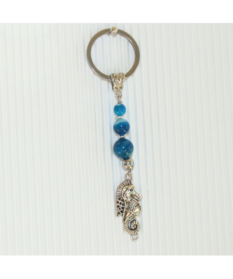 Porte-clefs Cheval des mers en Agate bleue