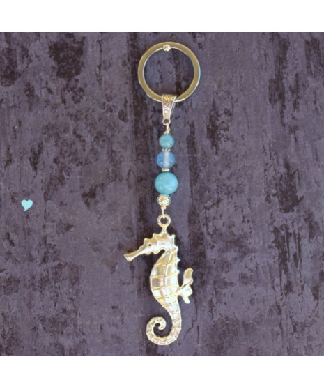Porte-clefs Hippocampe des mers en Aigue-Marine