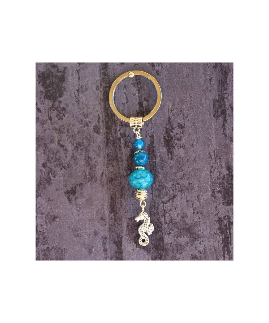 Porte-clefs Cheval des mers en Agate bleue