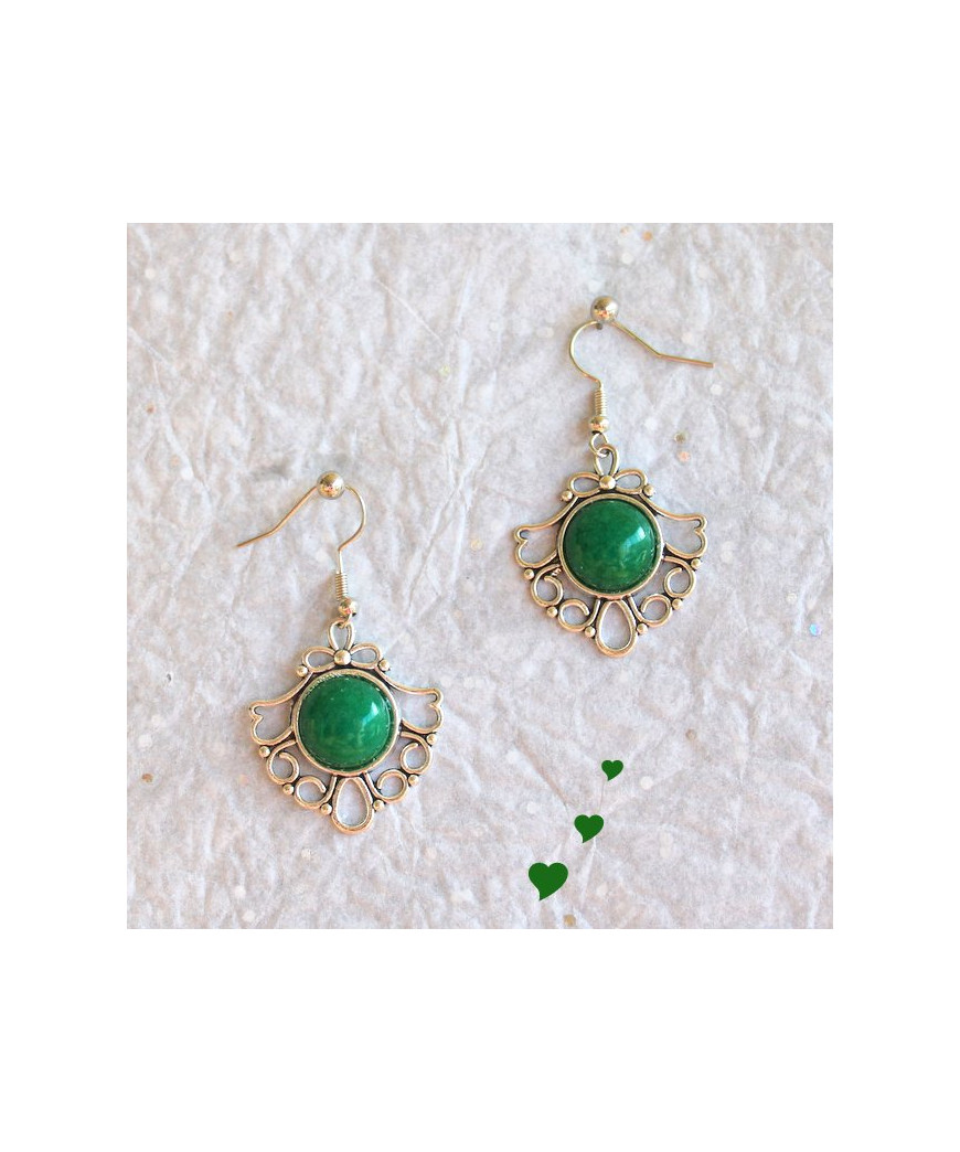 Boucles d'oreilles Cabochon en Jade vert