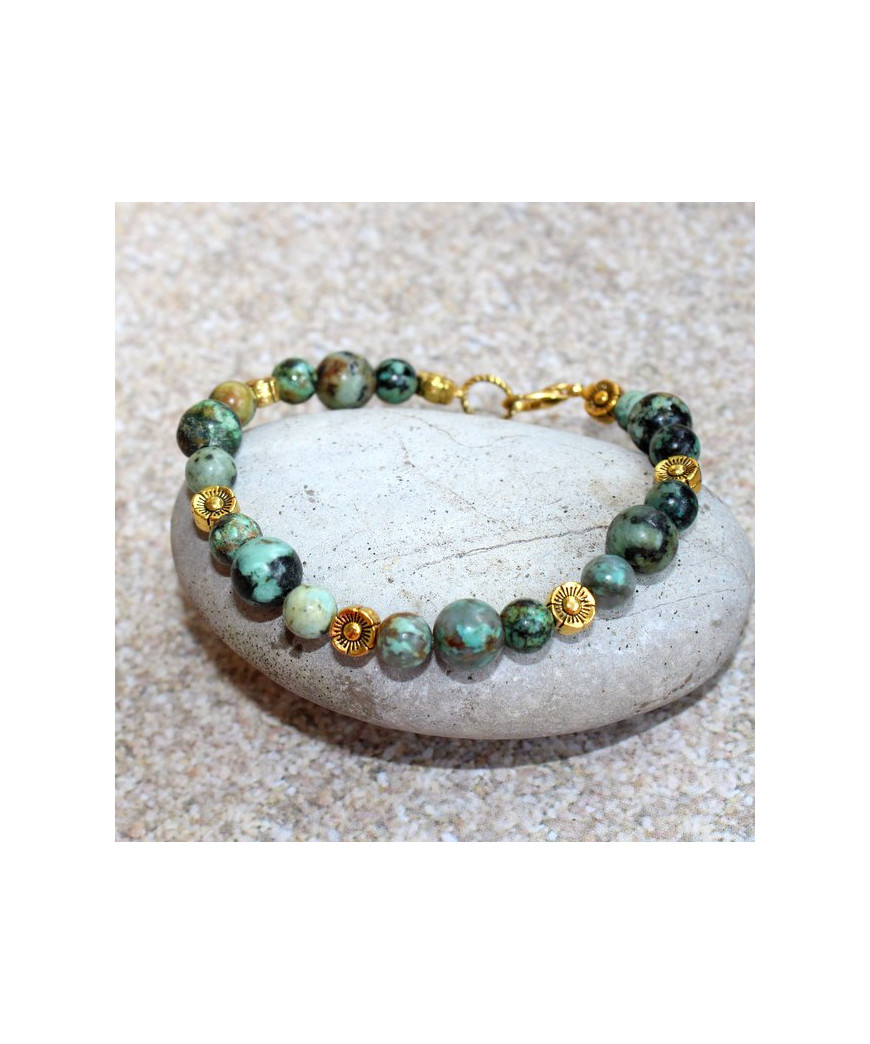 Bracelet Fleurs dorées en Turquoise africaine