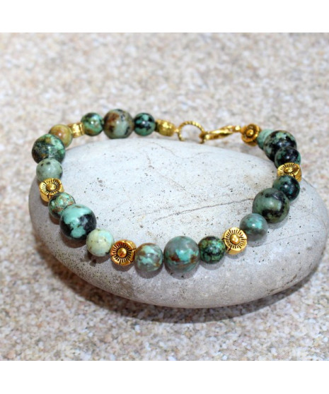 Bracelet Fleurs dorées en Turquoise africaine