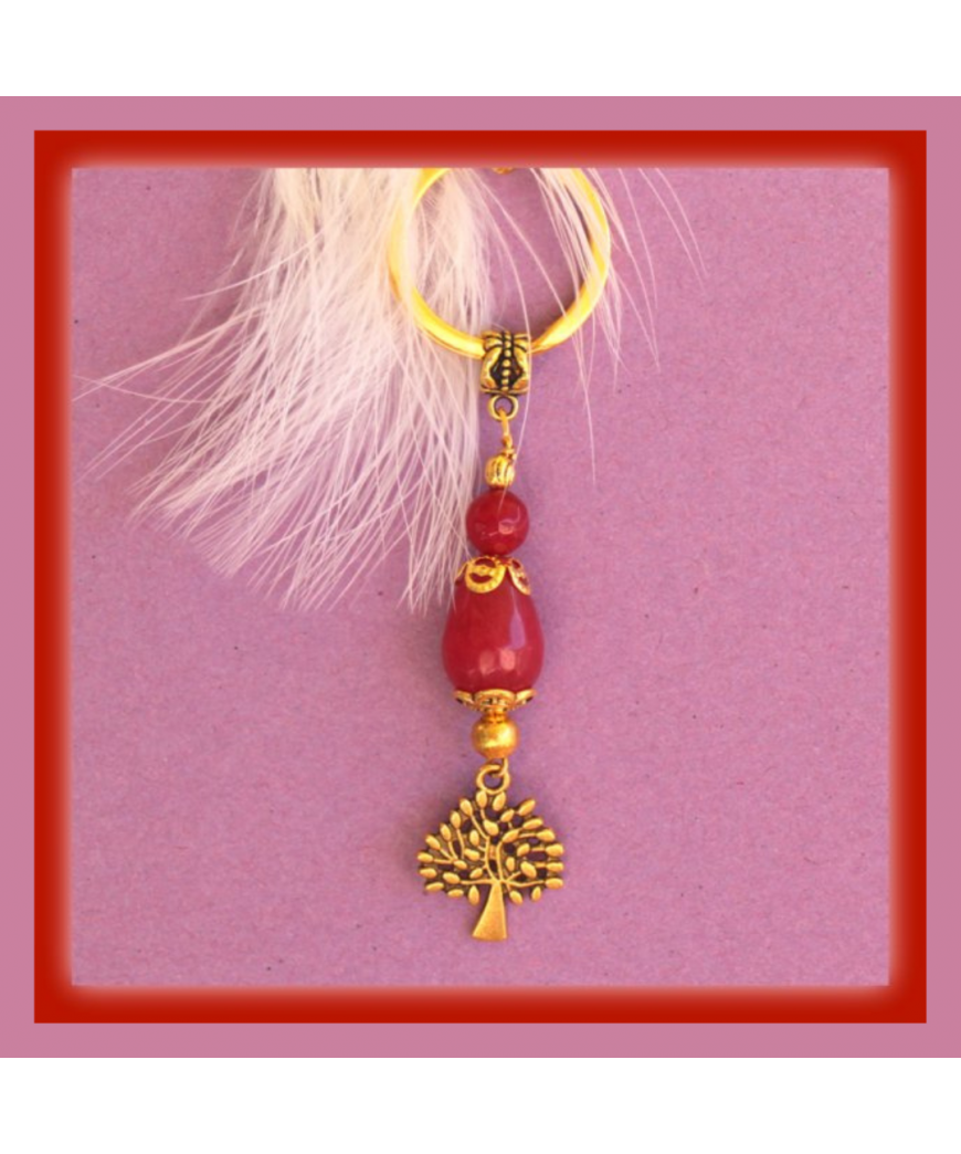 Porte-clefs Arbre de vie en Jade rouge