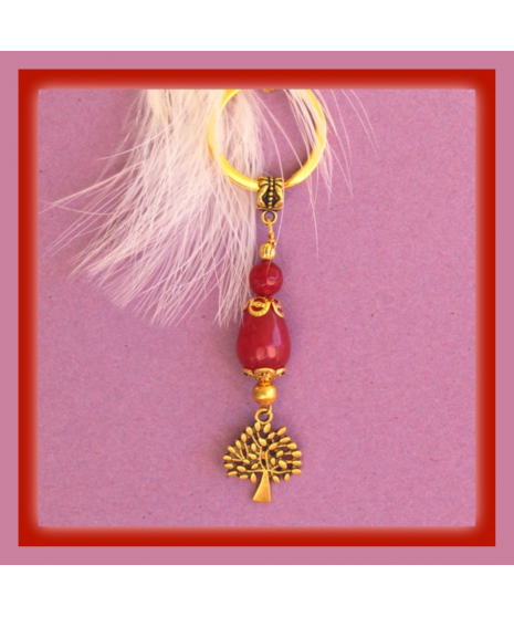 Porte-clefs Arbre de vie en Jade rouge