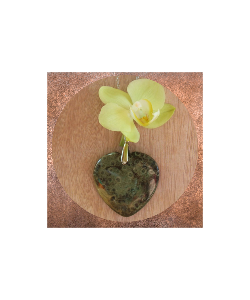 Pendentif Cœur en Corail de fossiles d'Agate