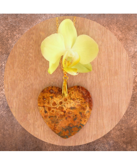 Pendentif Cœur en Corail de fossiles d'Agate