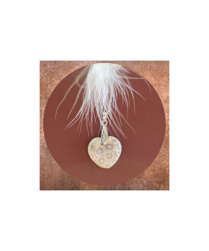 Pendentif Cœur en Corail de fossiles d'Agate