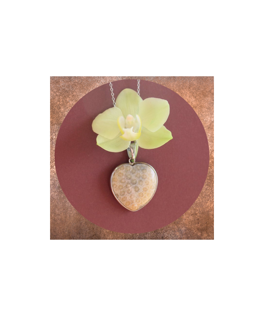 Pendentif Cœur en Corail de fossiles d'Agate