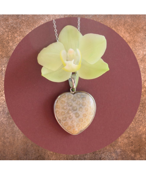 Pendentif Cœur en Corail de fossiles d'Agate