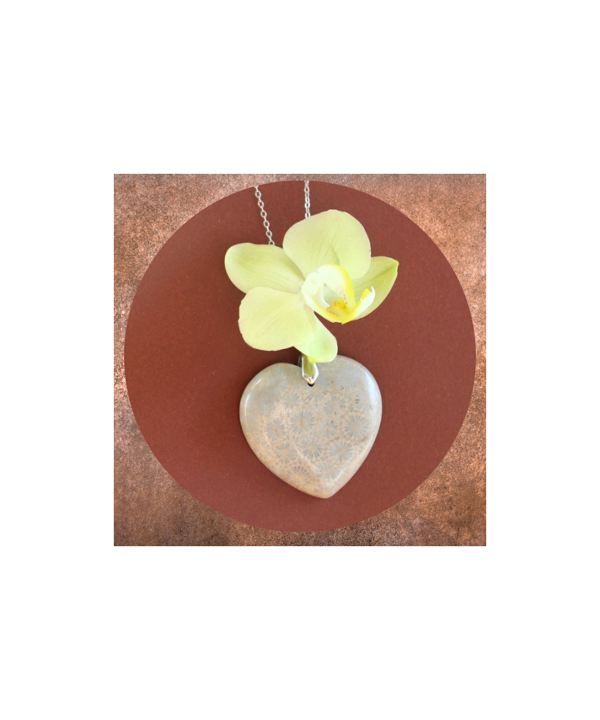 Pendentif Cœur en Corail de fossiles d'Agate