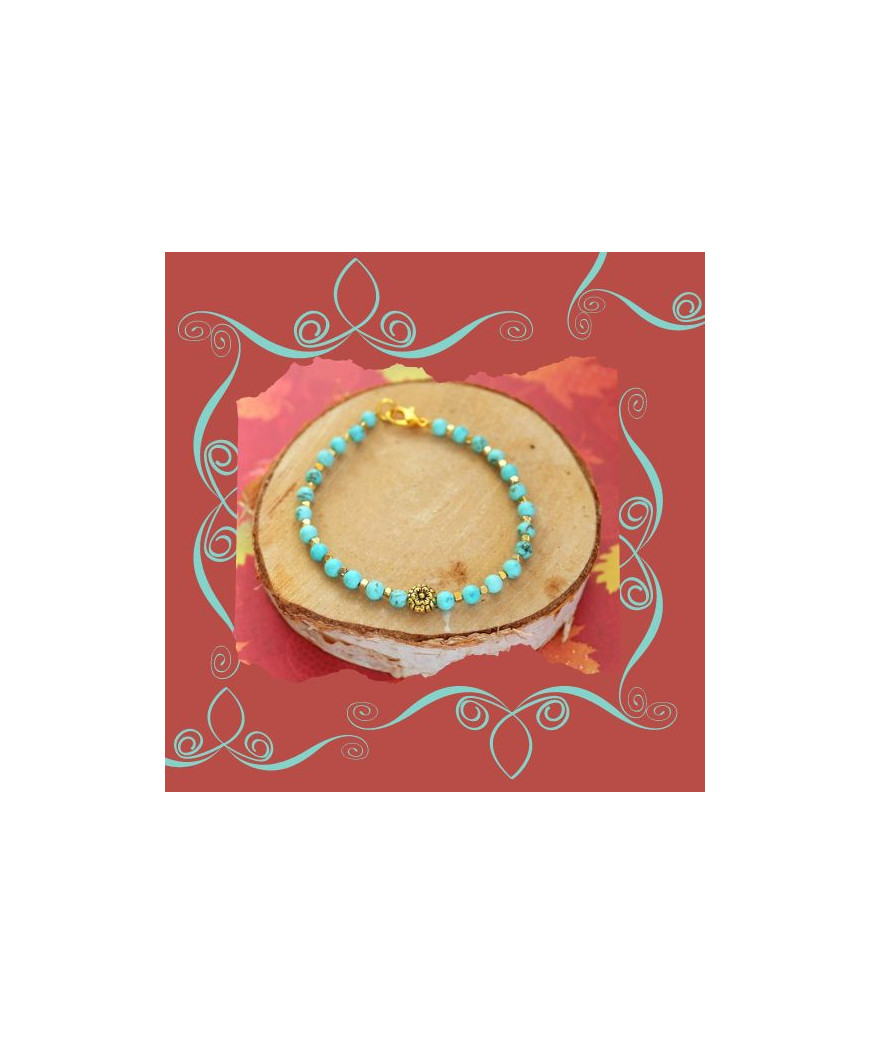 Bracelet Fleur dorée en Turquoise