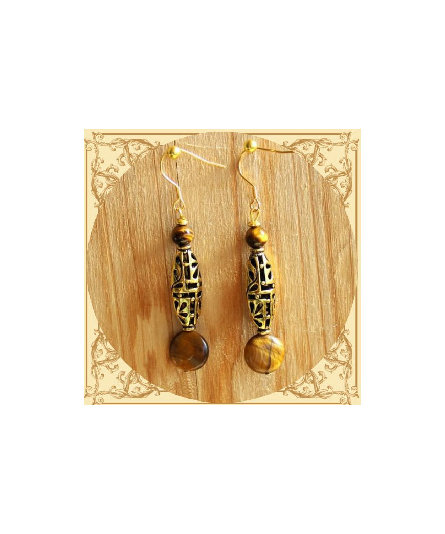Boucles d'oreilles dorées en Œil de tigre