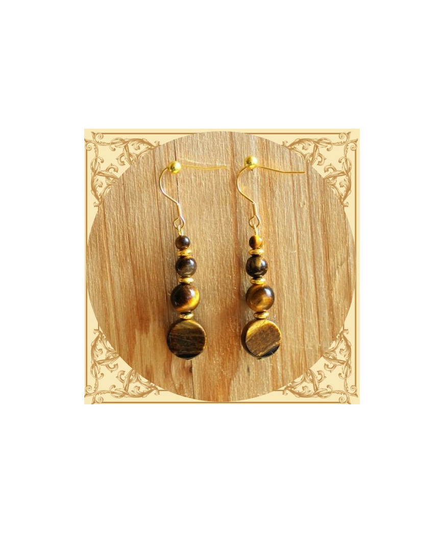 Boucles d'oreilles dorées en Œil de tigre