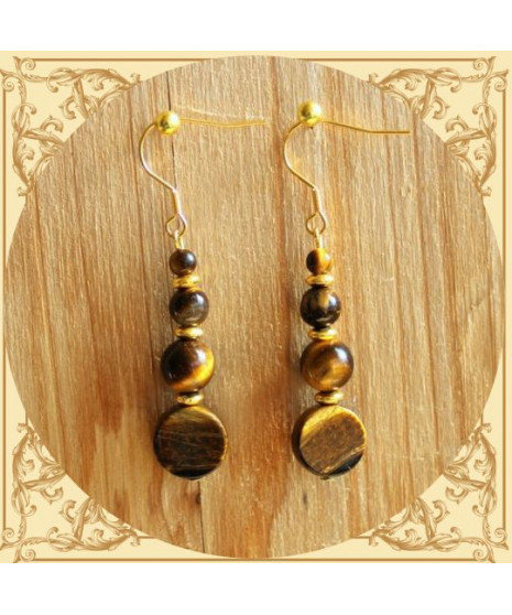 Boucles d'oreilles dorées en Œil de tigre