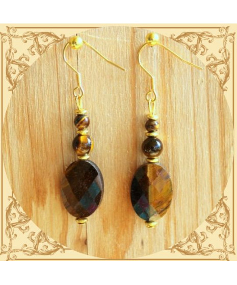 Boucles d'oreilles dorées en Œil de tigre