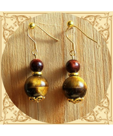 Boucles d'oreilles dorées en Œil de tigre