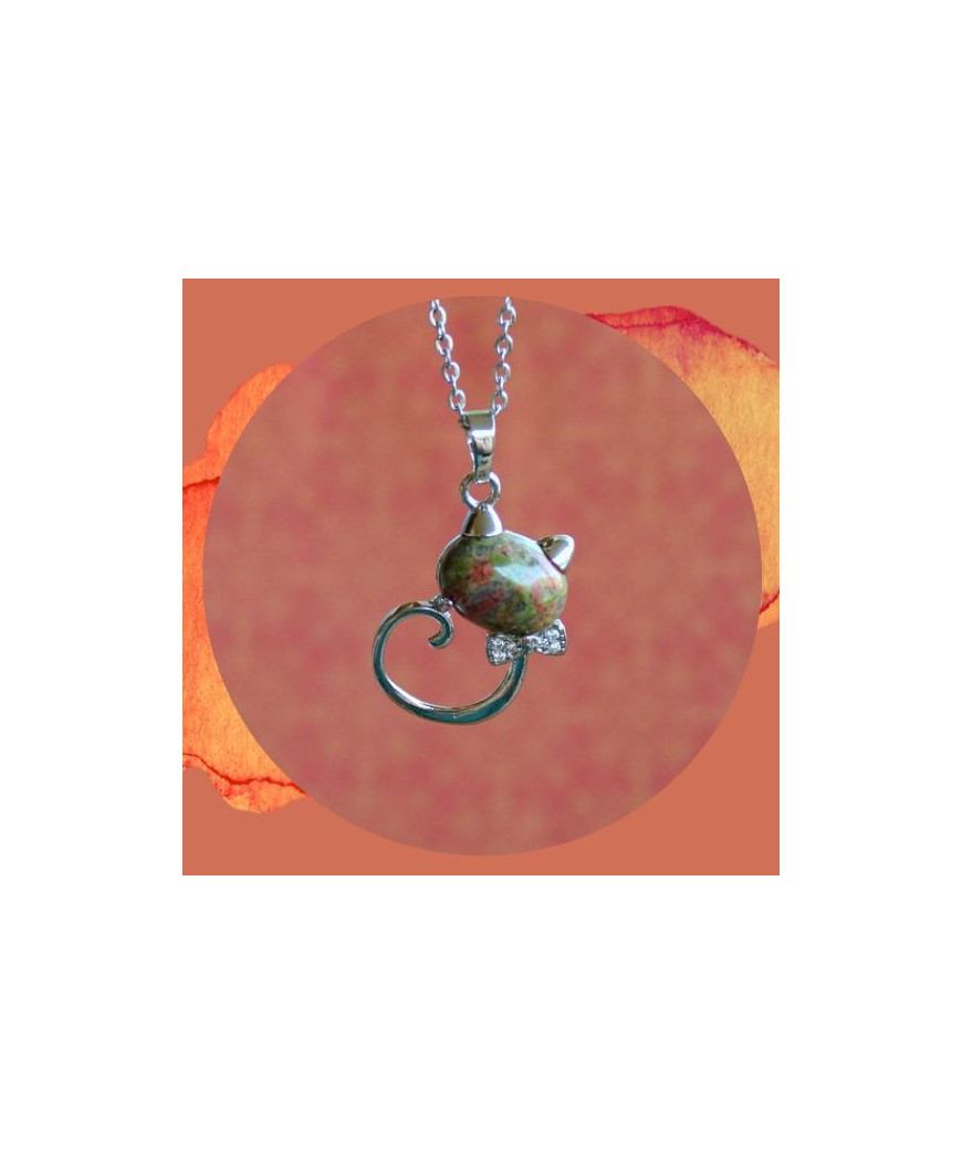 Pendentif Chat en Unakite