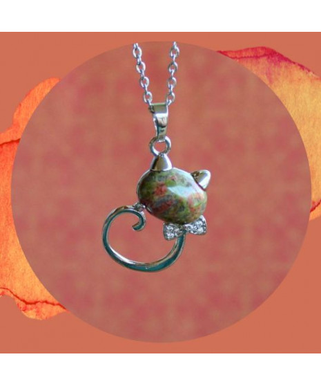Pendentif Chat en Unakite