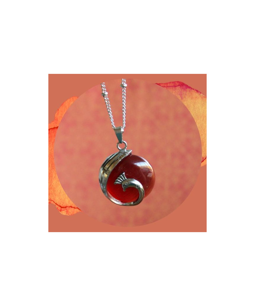 Pendentif Paon en Agate Œil de chat orange