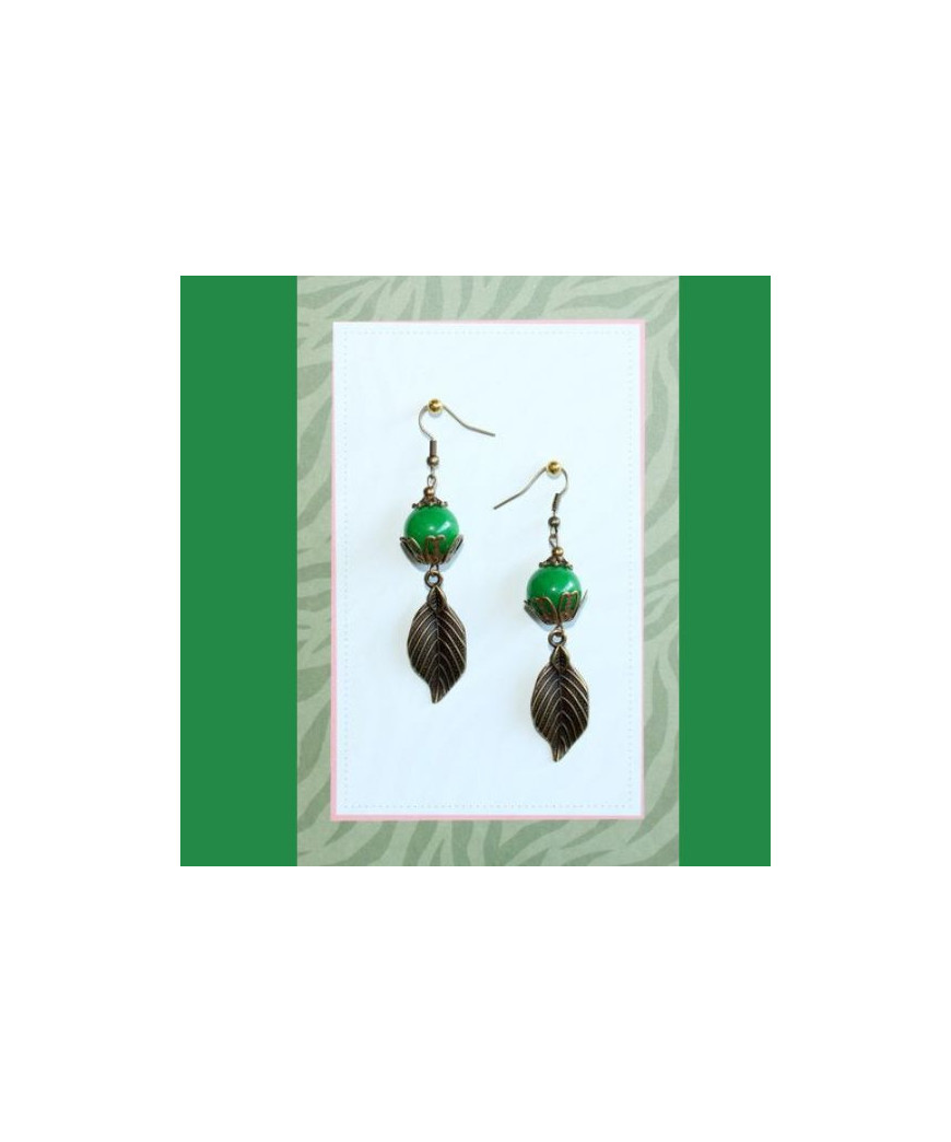 Boucles d'oreilles Feuilles en Jade vert