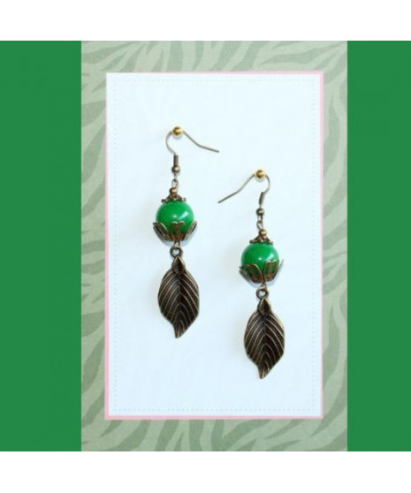 Boucles d'oreilles Feuilles en Jade vert