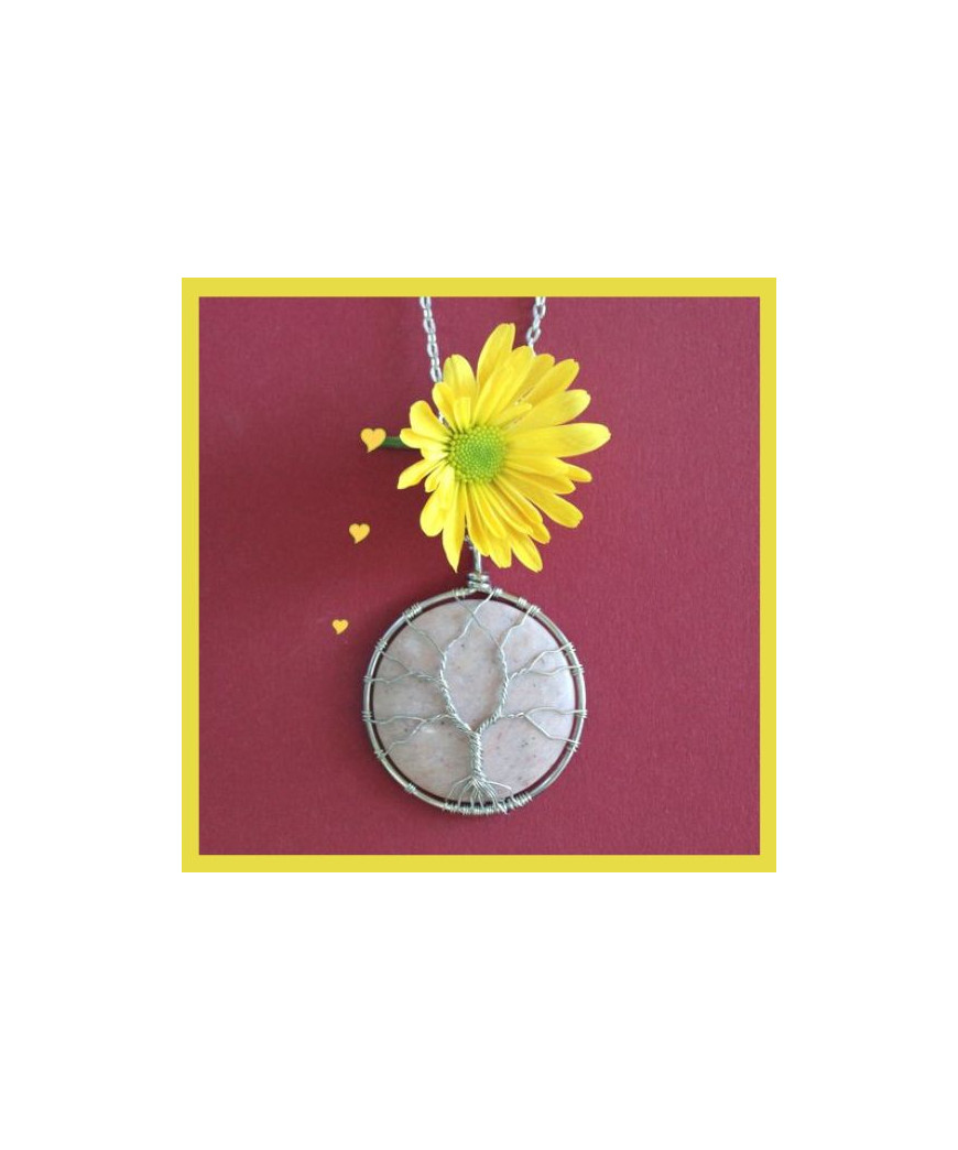 Pendentif Arbre de Vie en Rhodonite