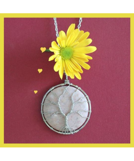 Pendentif Arbre de Vie en Rhodonite