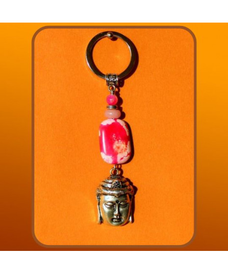 Porte-clefs Bouddha en Agate feu et en Rhodochrosite